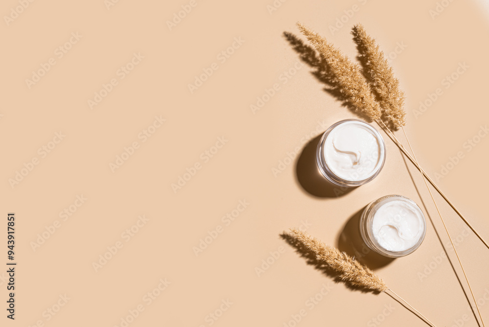 Wall mural cosmetic beauty cream with natural dry grass