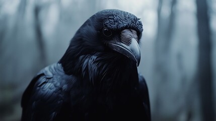 A black raven is perching alone