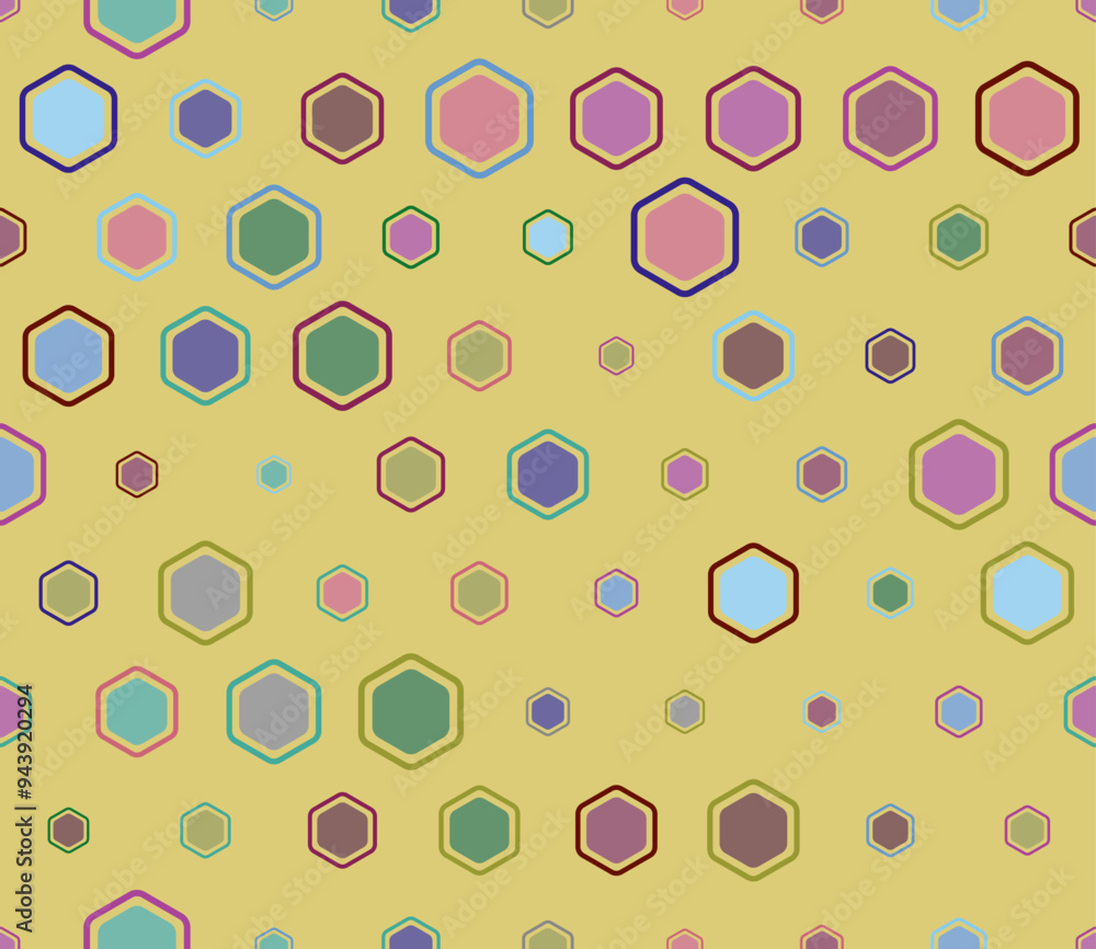 Poster hexagon grid background. multicolored geometric elements of varied size. bold rounded hexagons mosai