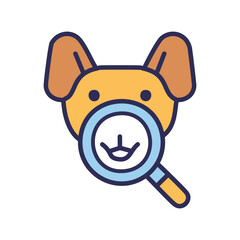 Canine nose under magnifying glass. A playful, cartoon dog's nose is under a magnifying glass, suggesting investigation, scrutiny, or a hidden detail.