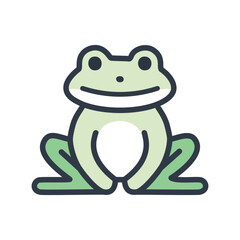 Cheerful green frog cartoon illustration. A smiling green frog cartoon illustration with a white belly and green legs, symbolizing happiness, good luck, and new beginnings.