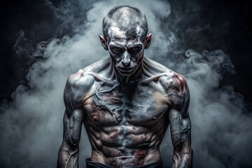 Fototapeta premium Fractured Form: Broken joints, disfigured bodies, monochromatic color scheme, darkness, despair