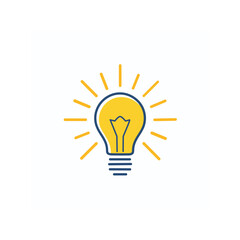 Bright light bulb icon with rays. A simple and modern illustration of a light bulb with rays emanating from it. It symbolizes inspiration, innovation, and new ideas.