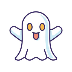 Friendly ghost cartoon character. Playful spirit with a welcoming smile, this cartoon ghost conveys a fun and friendly vibe.  A perfect visual for expressing joy and cheer in a whimsical way.
