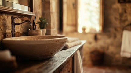 Rustic Bathroom Sink with Vintage Faucet