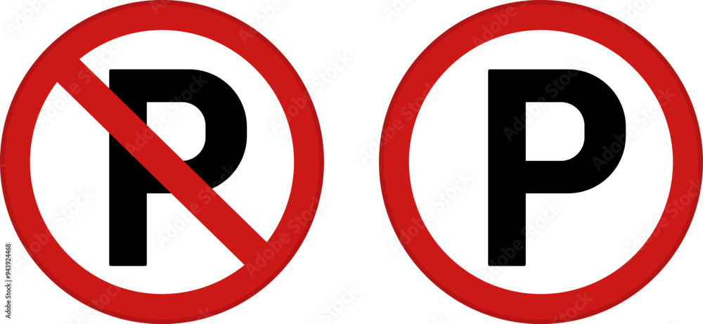 Wall mural red no parking signs. vector icon. prohibitory road sign