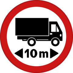 Red Length Limit Sign. Vector Icon. Maximum Allowed Vehicle Width 10m. Prohibitory Road Sign
