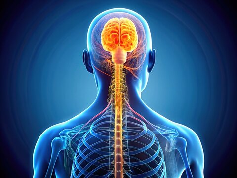 A detailed illustration of the spinal cord and thalamus, showcasing the spinothalamic tract, a critical pathway for pain and temperature sensation transmission in the nervous system.