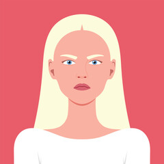 Portrait of an angry young woman with blond hair. Facial expression of an anger, gloomy and wrath. Vector illustration