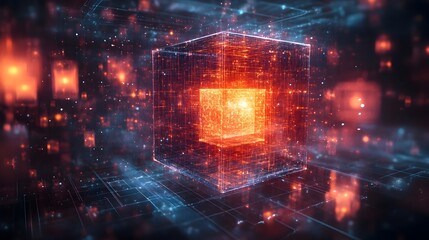 Fototapeta premium Glowing Quantum Computer with Holographic Interfaces - Abstract Digital Technology Visualization