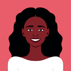 Portrait of a young smiling African woman. Facial expression of a joy and happiness. Vector illustration