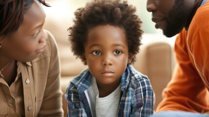 Obraz premium A child sitting between two parents, discussing custody arrangements