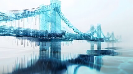 illustration of information dissemination, a bridge made of data holograms.
