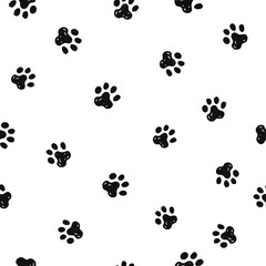 Dog paw seamless vector pattern. Beige animal repeat for doggie and pet products. Small elements all over print.