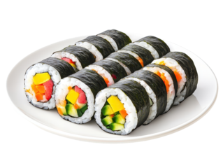 Delicious sushi rolls featuring vibrant vegetables wrapped in seaweed, perfect for food lovers and culinary enthusiasts.