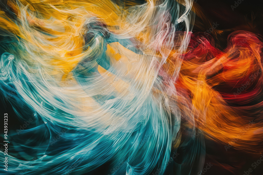 Poster an exhilarating dance of colors: a captivating abstract representation of movement and emotion in vi