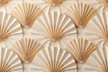 A series of paper fans arranged in a pattern