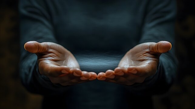 Photograph of a person pretending to hold an invisible object isolated on a plain background with copy space for text or design  Conceptual image representing creativity imagination - Powered by Adobe