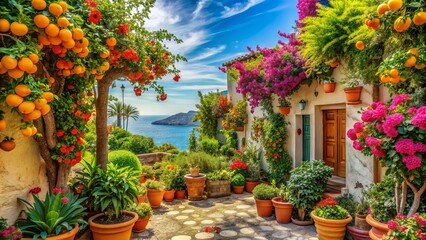 Mediterranean Delight: Vibrant colors, bold patterns, lush foliage, and aromatic fragrances to evoke the warmth and flavors of a Mediterranean summer.