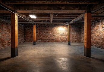 Brick Basement with Wooden Pillars