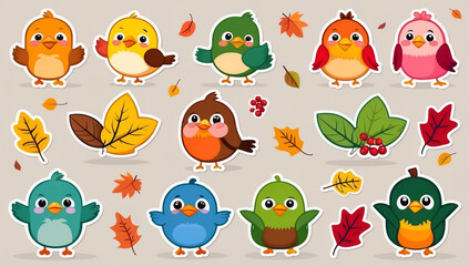 Obraz premium sticker set, different cute funny cartoon birds