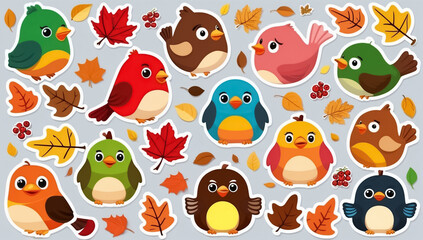 Obraz premium sticker set, different cute funny cartoon birds