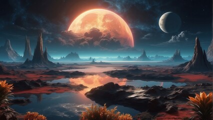 Beautifully mesmerizing cosmic sky over a natural landscape