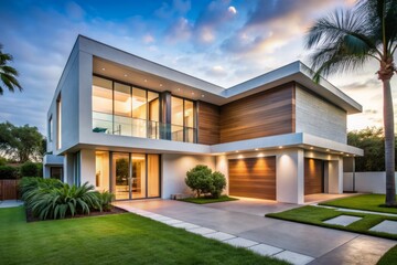 Fototapeta premium Modern Minimalist Florida Home Pavers: Opt for clean lines, neutral shades, and sleek surfaces for a contemporary outdoor aesthetic.
