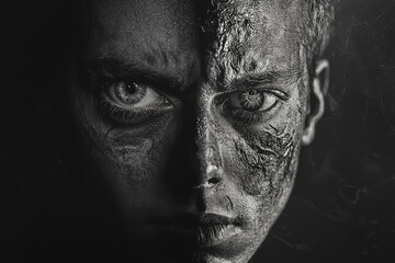 A haunting portrayal of inner struggles, revealing a person grappling with demons that hide beneath the surface of their soul.