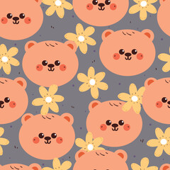 seamless pattern cartoon bear with floral. cute wallpaper for fabric print, gift wrap paper