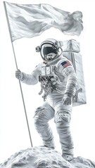 Astronaut Holding White Flag on Lunar Surface