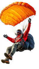Adventurous Parachutist with Orange Parachute