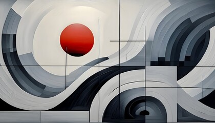 Abstract Geometric Art with Red Circle