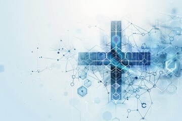 Obraz premium A blue and white cross is displayed on a white background