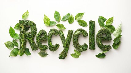 Green Recycle Text with Leaves