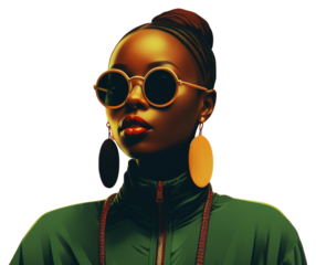 PNG African american woman sunglasses portrait earring.