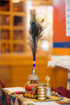 Buddhist items on display in Key Monastery in Himachal Pradesh, India; Himachal Pradesh, India