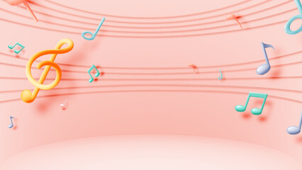Music notes, song, melody or tune 3d realistic vector icon