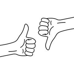 black thumbs up and thumbs down icon. concept of super or sure client recall and learning mistake. contour flat style trend modern outline simple