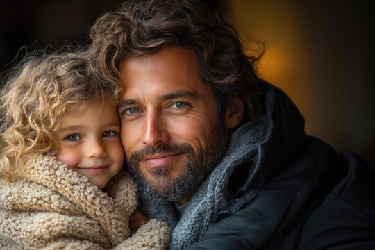 A man and a little girl are hugging each other