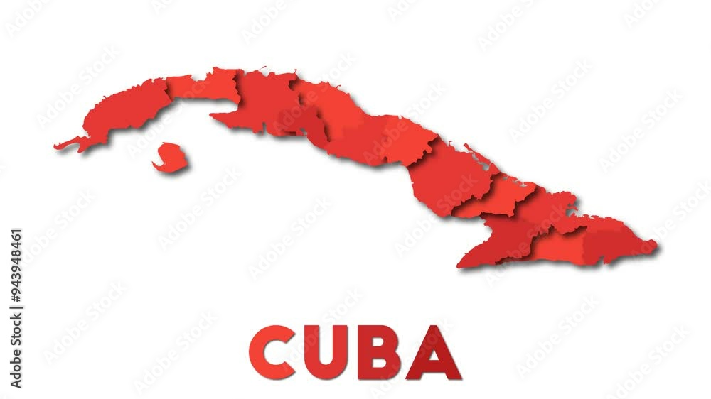 Poster cuba map showing regions. animated country map with title. 4k resolution animation.