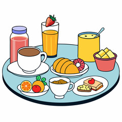 breakfast buffet full english and continental large selection of brunch and breakfast food on the table with egg bacon toast orange juice croissant coffee fruits and nuts