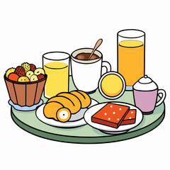 breakfast buffet full english and continental large selection of brunch and breakfast food on the table with egg bacon toast orange juice croissant coffee fruits and nuts