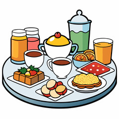 breakfast buffet full english and continental large selection of brunch and breakfast food on the table with egg bacon toast orange juice croissant coffee fruits and nuts