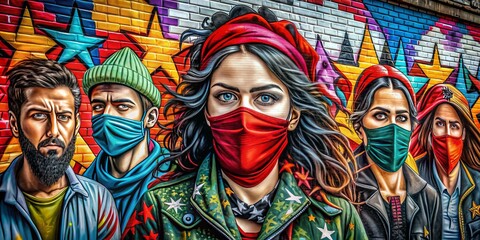 Rebellious Liberation: Graffiti-inspired art, street culture, edgy imagery, bold colors, defiant tone.