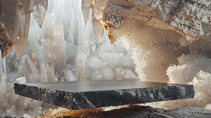 podium in a white crystal background