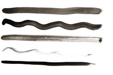Set of black paint brush strokes isolated on white background.