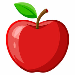 A Red Apple with a Green Leaf and Brown Stem