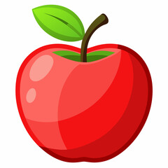 A Single Red Apple with a Green Leaf and Stem