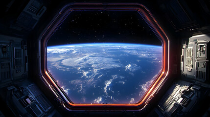 View of Earth from a spaceship window.